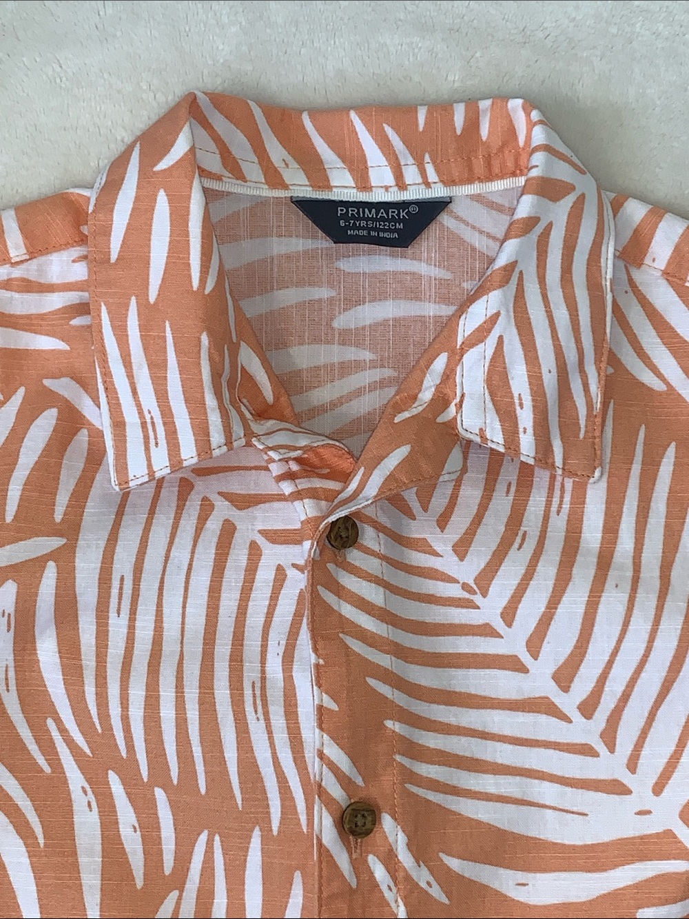 Primark Orange & White Tropical Button Down Shirt 6/7 EUC - Picture 2 of 7